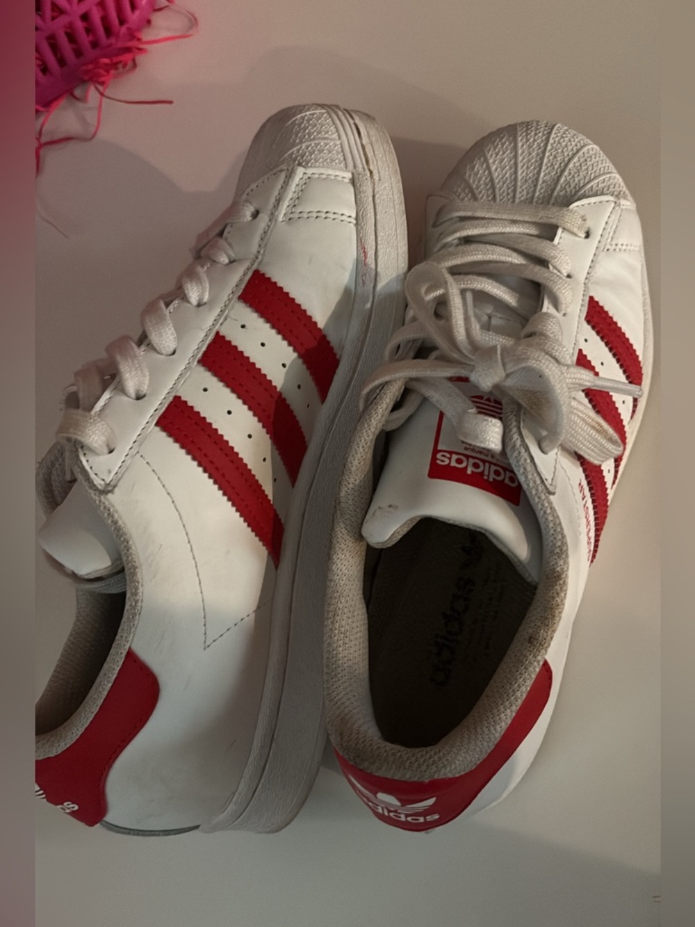 adidas Kids White Sneakers with Red Three-Stripes